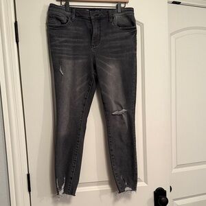 Kut from the Kloth Charcoal Distressed Jeans—High Rise Ankle Skinny